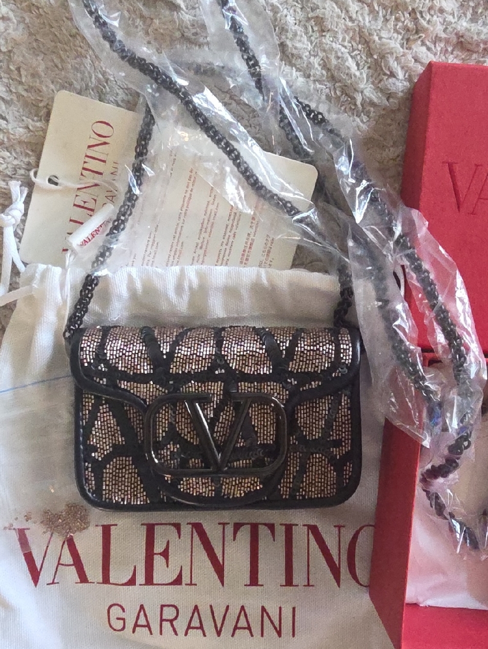RARE Brand New Valentino Garavani Nano Loco Toile Iconograph Leather Sequin Bag!